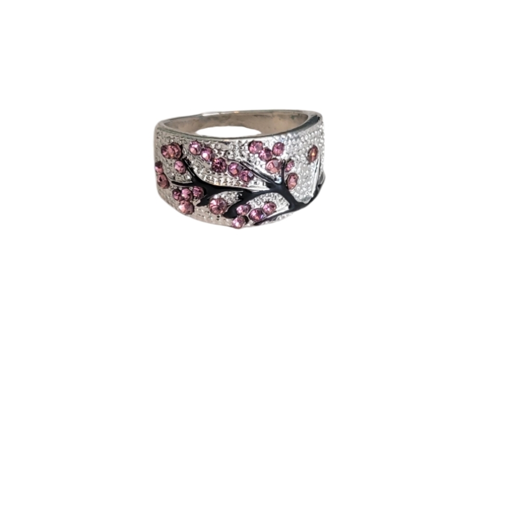 😁Elegant Sterling Silver Cherry Blossom Ring With Pink Gemstones, Sizes 6,7,8 - Picture 3 of 5